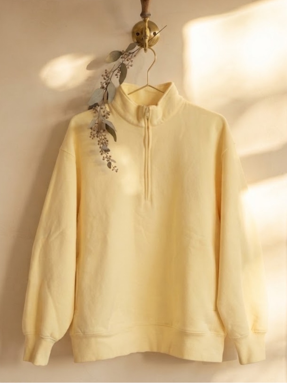 Aritzia Sweat Fleece Boyfriend Zip Soft Pale Yellow Half-Zip Sweatshirt